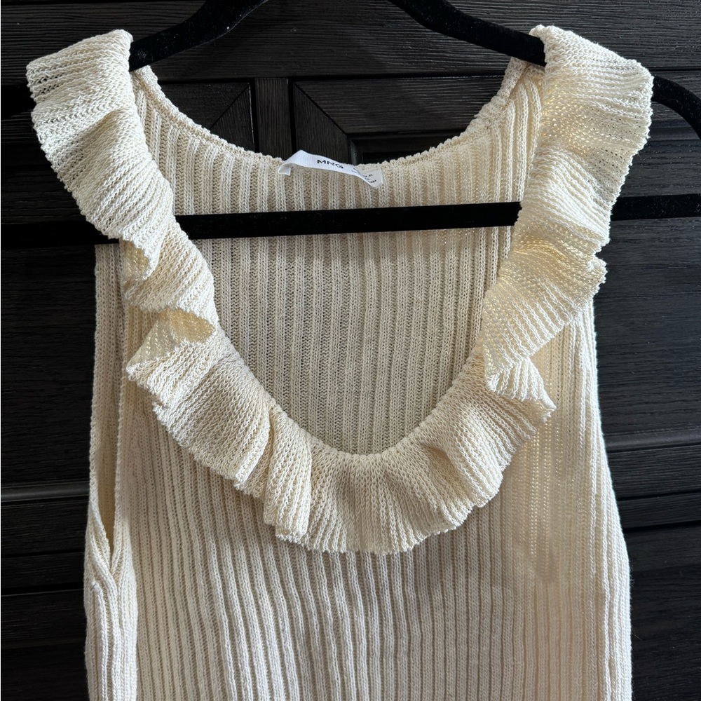 Mango Cream Ruffle Knit Tank Top - Picture 3 of 4